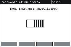 Tryb pracy Komunikaty o przebiegu procesu ładowania Stan naładowania akumulatorów: zmieniające się wypełnienie symbolizuje ładowanie.