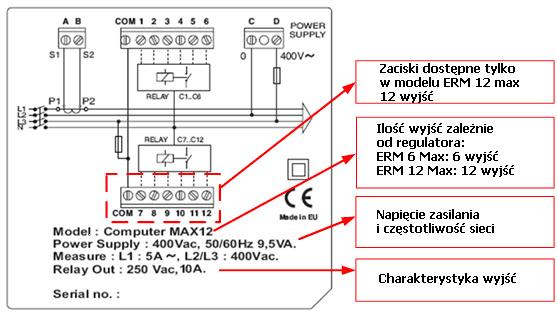 Rys. 1.1.- tylni panel 1.2 Ekran startowy Regulator ERM po uruchomieniu podaje na ekranie kod oznaczający wersję urządzenia.