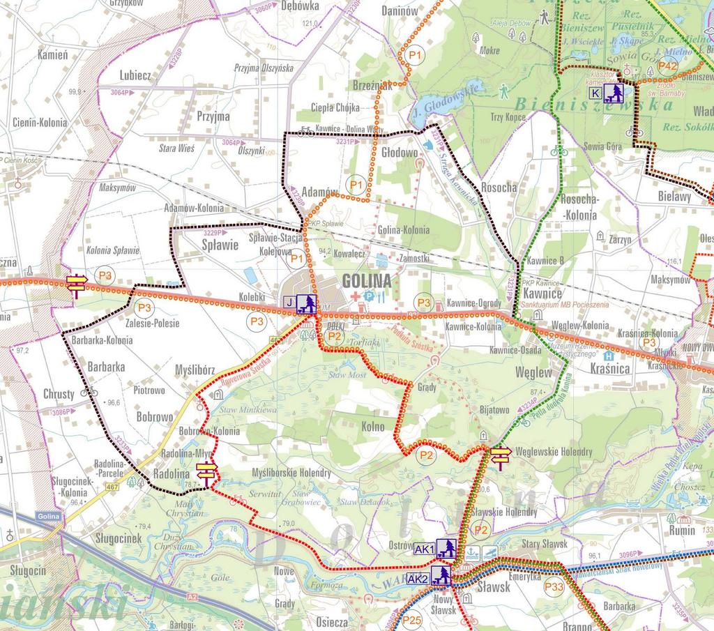 4.1.1. Miasto i Gmina Golina Rysunek 29. Mapa turystyczna miasta i gminy Golina z przebiegiem dróg rowerowych wraz z niezbędnym doposażeniem infrastrukturalnym (stan istniejący i plany).