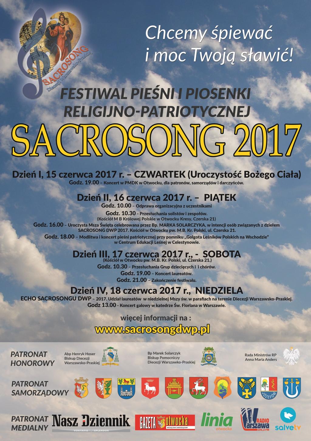 Wydawca: Komitet Organizacyjny Sacrosongu DWP 2017 Redakcja biuletynu: Krystyna Obara-Morawska, Ireneusz Krzyżanowski,