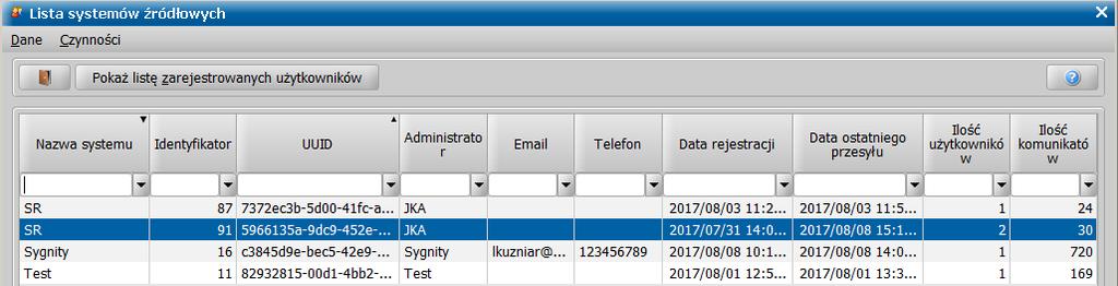 Informacja o nazwie systemu źródłowego oraz administratorze danych znajdują się w CRD w oknie Lista systemów źródłowych, dostępnym po wybraniu w głównym oknie menu Cyfrowe Repozytorium