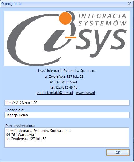 O programie Opcja ta jest dostępna z Pomoc -> O programie i służy do wyświetlenia informacji dotyczących programu