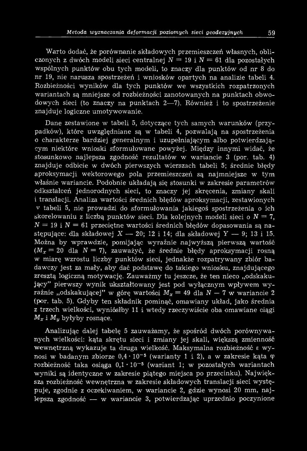 Rozbieżności w yników dla tych punktów we wszystkich rozpatrzonych w ariantach są m niejsze od rozbieżności zanotow anych na p u n k tach obwodowych sieci (to znaczy na punktach 2 7).