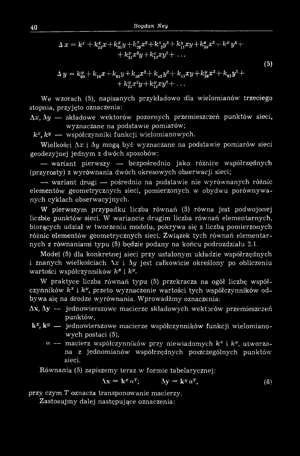 pomiarów; kx, kv współczynniki funkcji wielomianowych.