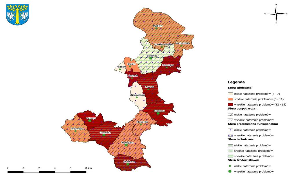 Mapa 13 Koncentracja negatywnych zjawisk we wszystkich sferach w poszczególnych