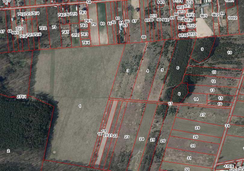Mapa nieruchomości: Opis nieruchomości Działka nr 1 o pow. 14,9378 ha położona w Trzcianach w rejonie ulicy Kwiatowej i Żwirowej.