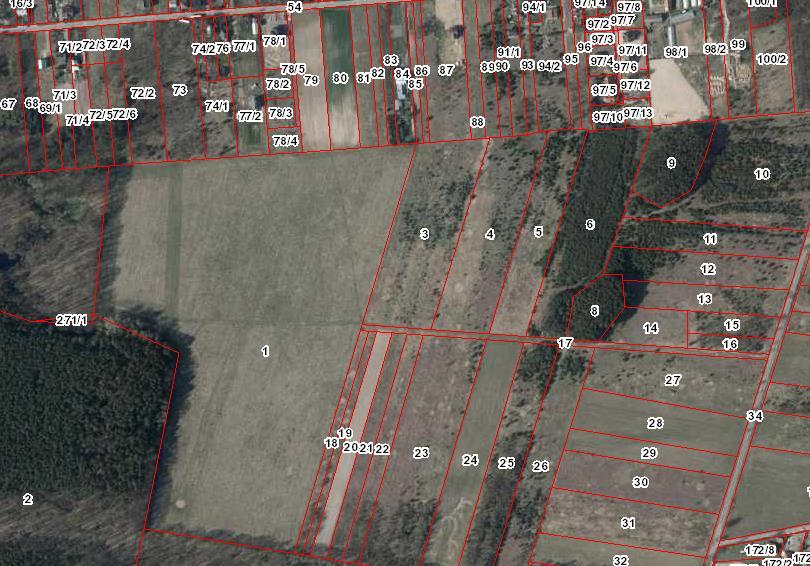 Mapa nieruchomości: Opis nieruchomości Działka nr 1 o pow. 14,9378 ha położona w Trzcianach w rejonie ulicy Kwiatowej i Żwirowej.