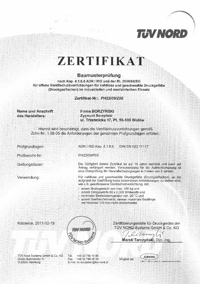 PRZEKRÓJ SECTION 11 CERTYFIKAT NR / CERTIFICATE NR