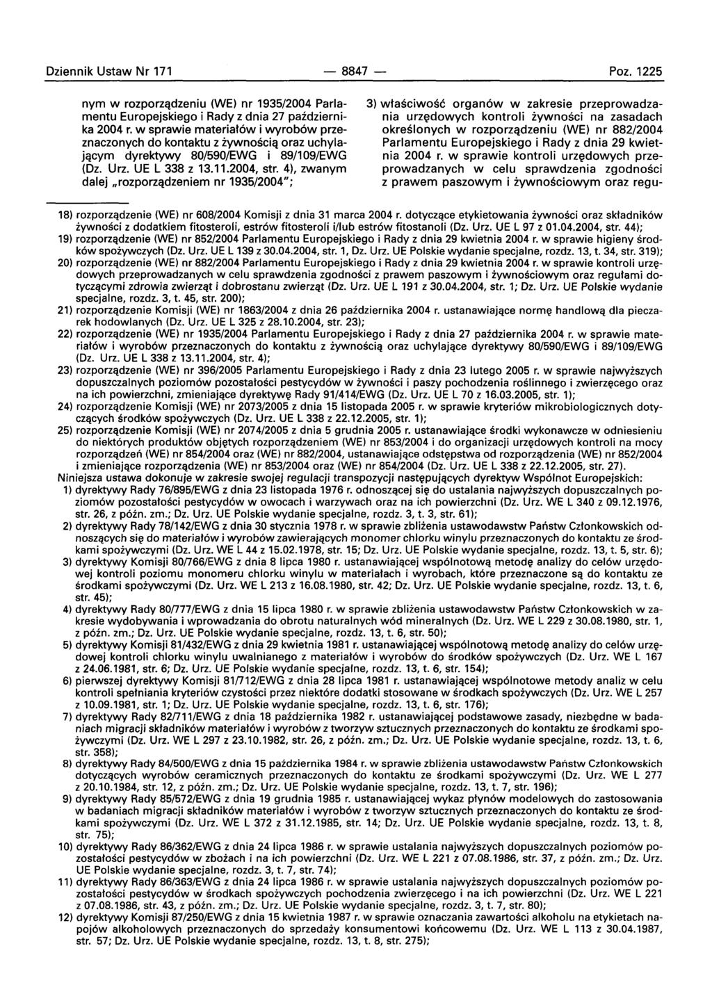 Dziennik Ustaw Nr 171-8847- Poz. 1225 nym w rozporzqdzeniu (WE) nr 1935/2004 Parlamentu Europejskiego i Rady z dnia 27 pazdziernika 2004 r.