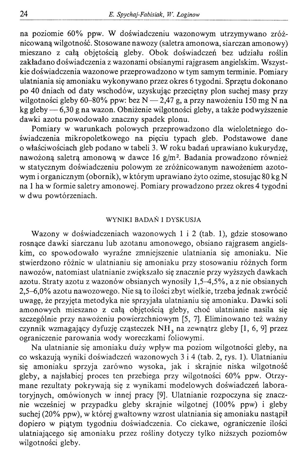 24 E. Spychaj-Fabisiak, W. Łoginow na poziomie 60% ppw. W doświadczeniu wazonowym utrzymywano zróżnicowaną wilgotność.