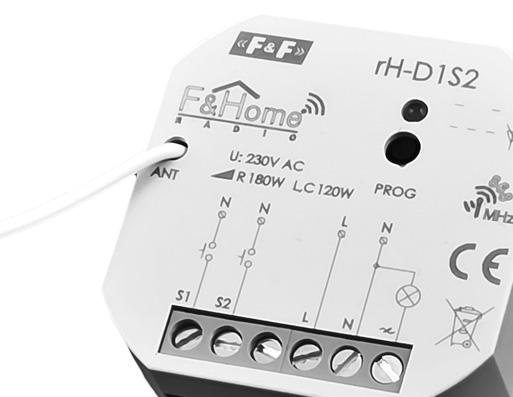 KARTA KATALOGOWA rh-d1s2 ściemniacz z nadajnikiem dwukanałowym OPIS rh-d1s2 jest połączeniem ściemniacza i dwóch wejść stykowych.
