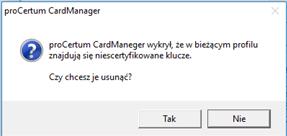 Uwaga: Pojawienia się poniższego komunikatu oznacza, że na karcie kryptograficznej znajduje się klucz prywatny, a instalacja certyfikatu nie została zakończona gdyż nie został zainstalowany poprawnie