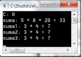 Przykład 1: prototyp funkcji, wywołanie funkcji, definicje funkcji na kolejnym slajdzie #include <stdio.h> #include <conio.