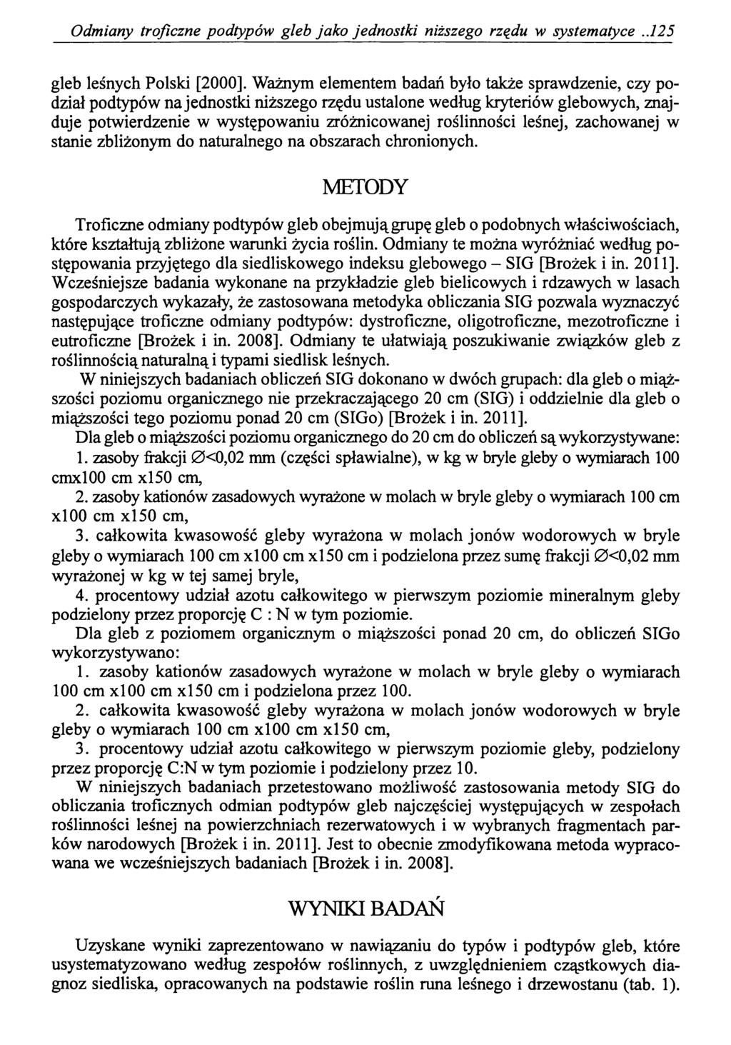 Odmiany troficzne podtypów gleb jako jednostki niższego rządu w systematyce..125 gleb leśnych Polski [2000].