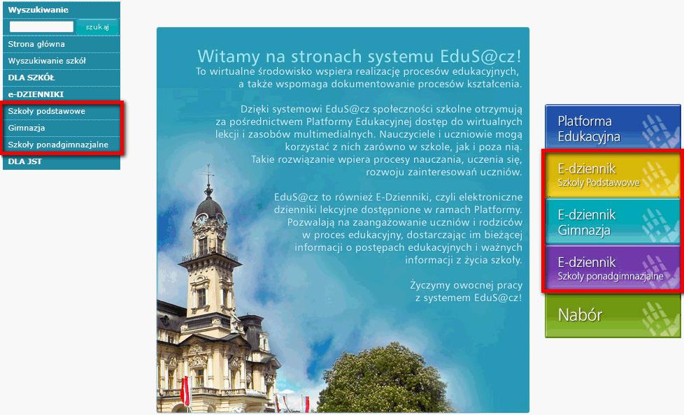 Uruchamianie Witryny dla rodzica/ ucznia z platformy systemu EduS@cz 1. Wejdź na stronę główną systemu EduS@cz i zaloguj się do systemu jako rodzic. 2.