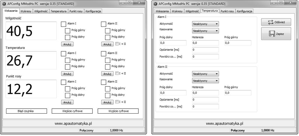 Oprogramowanie serwisowe Oprogramowanie serwisowe Do modułu pomiarowego MMod H1 producent dostarcza darmowe oprogramowanie serwisowe APConfig MModHx PC.