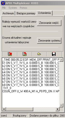 Automatyczne zerowanie czujników. Wpisanie fabrycznej konfiguracji systemu Zapisz jako plik konfiguracyjny.