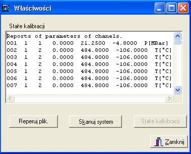 Modyfikacja pliku konfiguracyjnego możliwa jest po wciśnięciu klawisza [Parametry wejść] w oknie [Ustawienia] zakładce [Pomiarów].