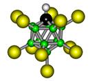 kwas karboranowy CHB 11 Cl 11 - klaster wodór - biały chlor - żółty bor - zielony węgiel czarny superkwas rolę reszty kwasowej spełnia klastrowy karboran kwas o największej mocy, który można