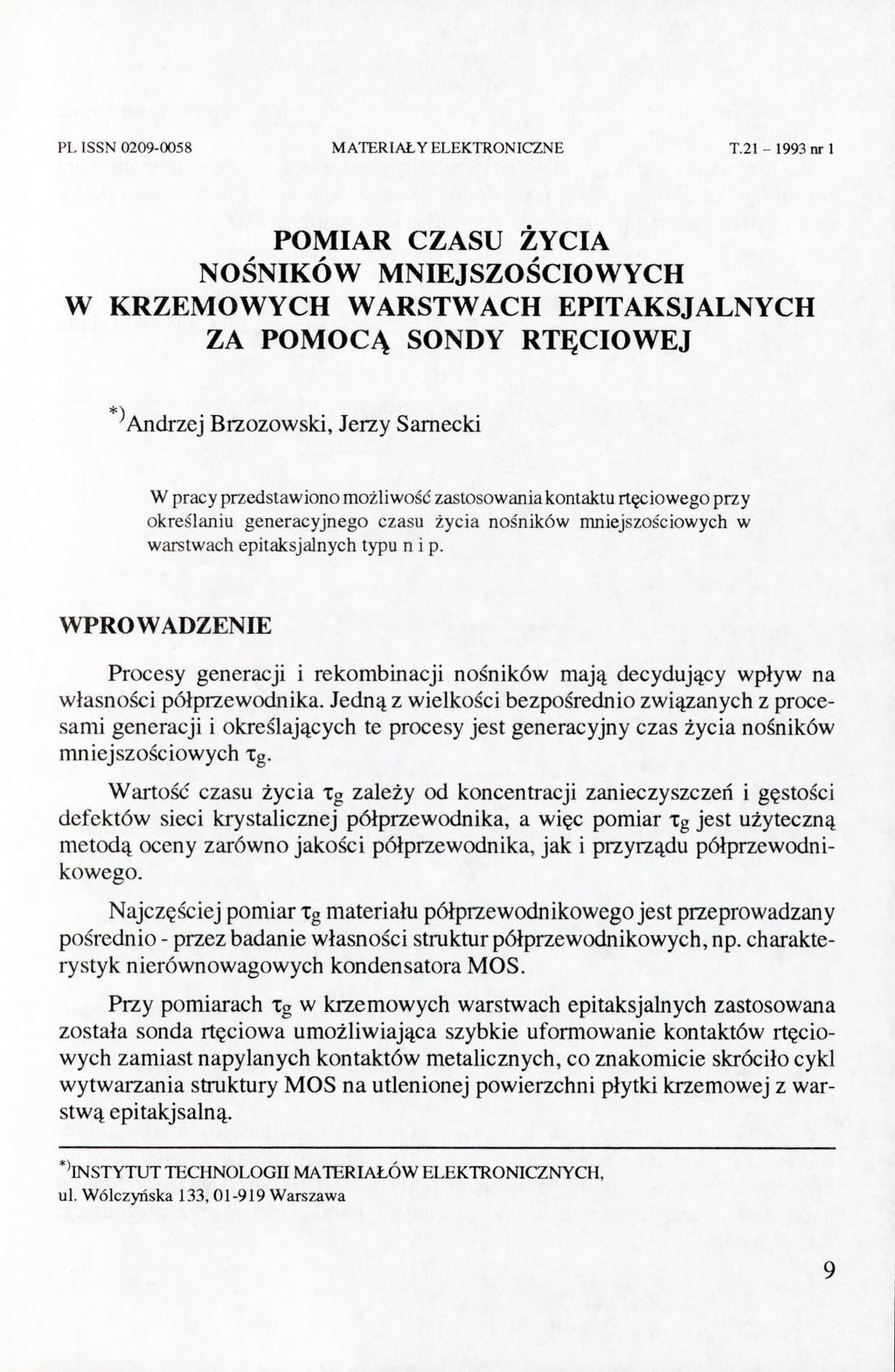 PL ISSN 0209-0058 MATERIAŁY ELEKTRONICZNE T.