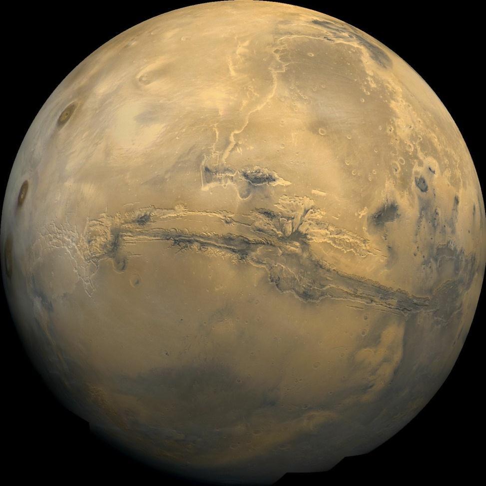 Mars czwarta według oddalenia od Słońca planeta Układu Słonecznego. Nazwa planety pochodzi od imienia rzymskiego boga wojny Marsa.