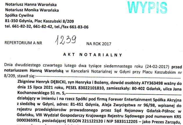 Po zakończeniu procesu subskrypcji akcji Serii P, w dniu 24 lutego 2017r. Zarząd Emitenta podjął Uchwałę w sprawie dookreślenia kapitału Spółki.