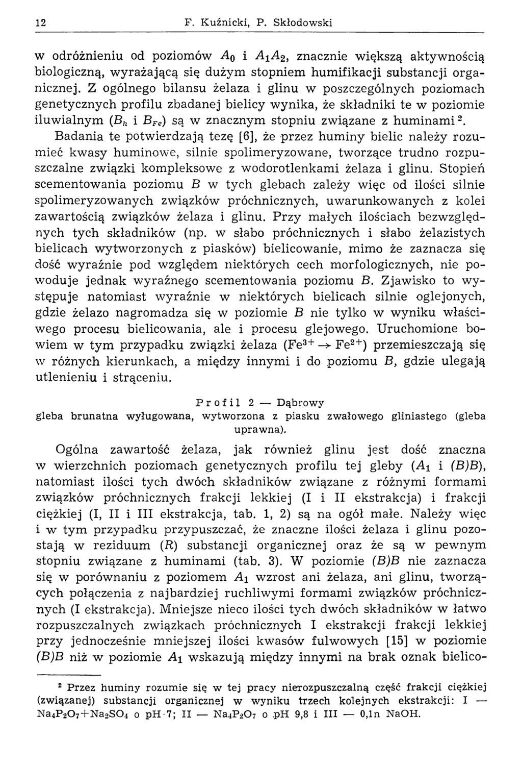 12 F. Kuźnicki, P. Skłodow ski w odróżnieniu od poziomów A q i A ia 2i znacznie większą aktywnością biologiczną, w yrażającą się dużym stopniem hum ifikacji substancji organicznej.