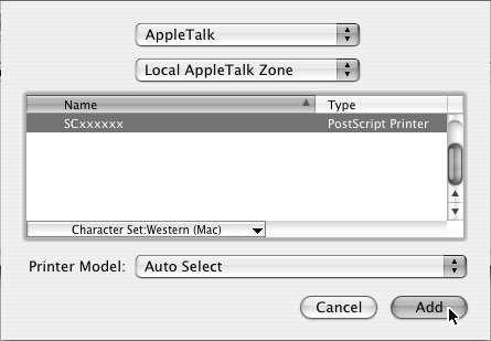 MAC OS X (v10.3.3 do 10.4) 14 Skonfiguruj sterownik drukarki. 15 Wy wietl informacje o drukarce. (1) (2) (2) (1) (1) Wybierz [AppleTalk].