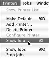MAC OS X (v10.2.8) 16 Kliknij nazw urz dzenia w oknie "Printer List". 18 Wybierz konfiguracj urz dzenia. (4) (1) (2) 17 Z menu [Printers] wybierz [Show Info].