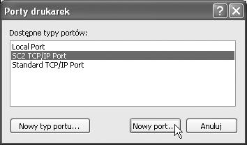 ZMIANA PORTU 4 Wybierz [SC2 TCP/IP Port], a nast pnie kliknij przycisk [Nowy port]. 5 Utwórz nowy port. W systemie Windows 98/Me wybierz [Inne], [SC2 TCP/IP Port], a nast pnie kliknij przycisk [OK].