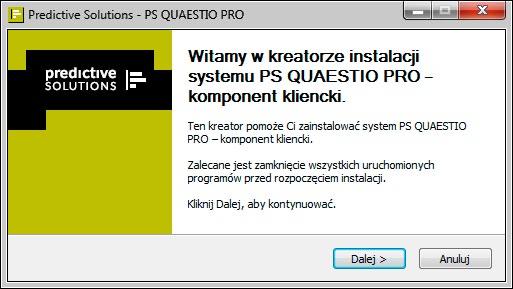 W pierwszym kroku proces instalatora wypakowuje pliki z archiwum, po czym sprawdza, czy w systemie jest już zainstalowany komponent PS IMAGO PRO.