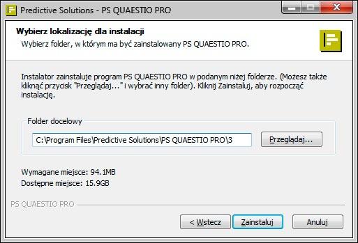 4 W oknie wyboru folderu instalacyjnego inicjowany jest proces wgrywania aplikacji do systemu operacyjnego. Naciśnięcie przycisku Zainstaluj rozpoczyna kopiowanie plików i instalację produktu.