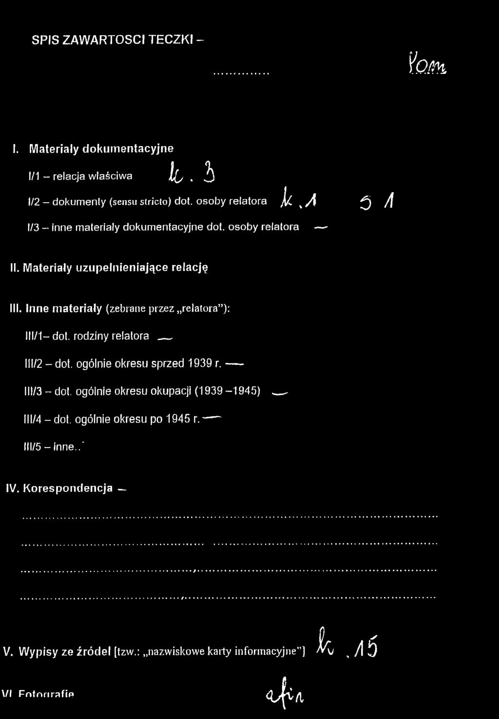 rodziny relatora III/2 - dot. ogólnie okresu sprzed 1939 r. III/3 dot.