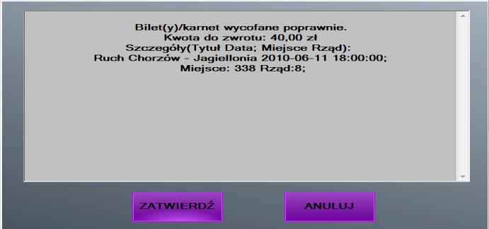 przy zakupie biletu, zatwierdzamy klawiszem Tak Następnie system poinformuje Nas