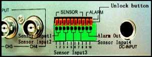 Wciśnij UNLOCK BUTTON aby włoŝyć kabel Istnieją 3 tryby dla sensor : NOT INSTALLED, NORMAL-CLOSE i NORMAL-OPEN. W zaleŝności od tego jaki rodzaj sensor uŝywamy.