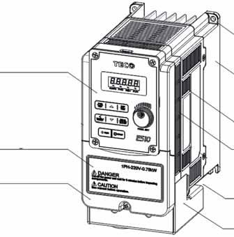 1 Wygląd IP20/ NEMA 1 (a) Jedna/ Trzy fazy: 200 V, 0,5 ~ 1 KM; Jedna faza: 200 V, 0,5 ~ 1 KM; Trzy fazy: 200 V, 2 KM; 400 V, 1 ~ 2 KM; E510 -