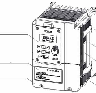 (b) Jedna/ Trzy fazy: 200 V, 2 ~ 3 KM; Jedna faza: 200 V, 2 ~ 3 KM; Trzy fazy: 200V, 5 KM; 400V, 3 ~ 5 KM; E510 - Korpus 2 Otwór