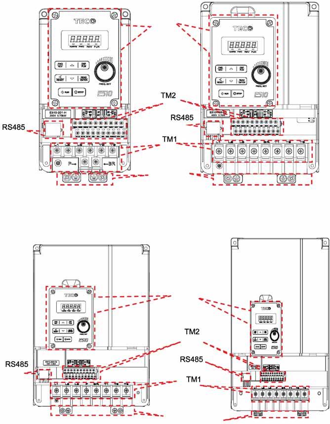 Układ wnętrza E510 Korpus 1 E510 Korpus 2 Panel sterowania Zacisk