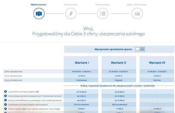 iklient wykupienie polisy Edu Plus Po wybraniu opcji Sprawdź ofertę zostanie wyświetlony ekran z prezentacją ofert ubezpieczenia