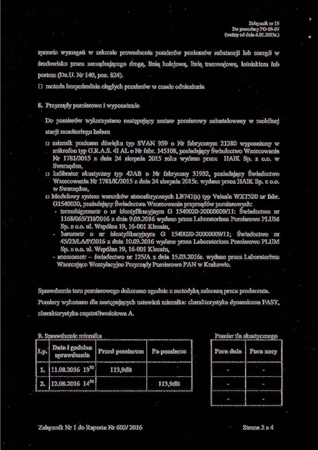 Załącznik nr 15 Do procedury PO0307 (ważny od dnia 4.01.2013r.