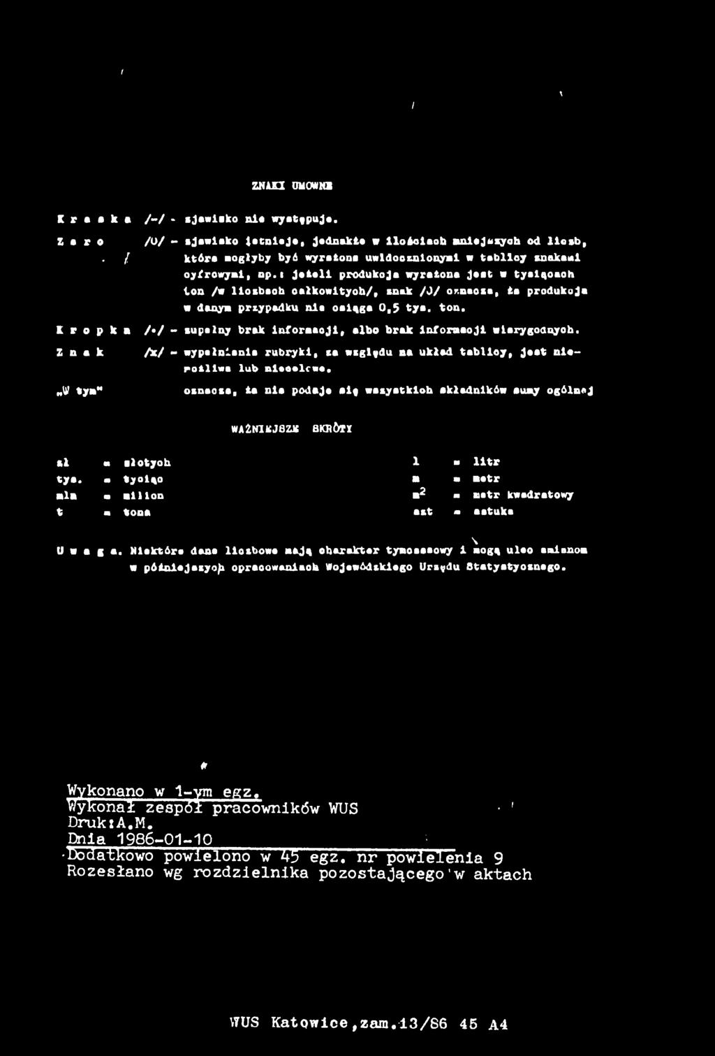 Jeell produkoja wyrażona Jeat w tyaląoaoh ton /* llozbaoh oelkowtyoh/, znak /O/ or.naoza, ta produkują w danya przypadku nla oaąga 0,5 tya. ton. upalny brak lnforaaojl, albo brak lnforaaoj warygoanyoh.