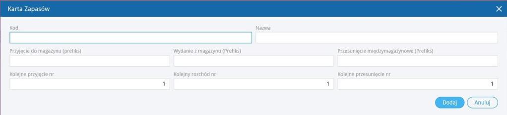 Magazyn możesz dodać w menu Ustawienia > Ustawienia pozostałe > Magazyny > Nowy magazyn. Aby dodać magazyn klikamy w Nowy Magazyn oraz wypełniamy kartę zapasów. Kod wpisz kod magazynu.