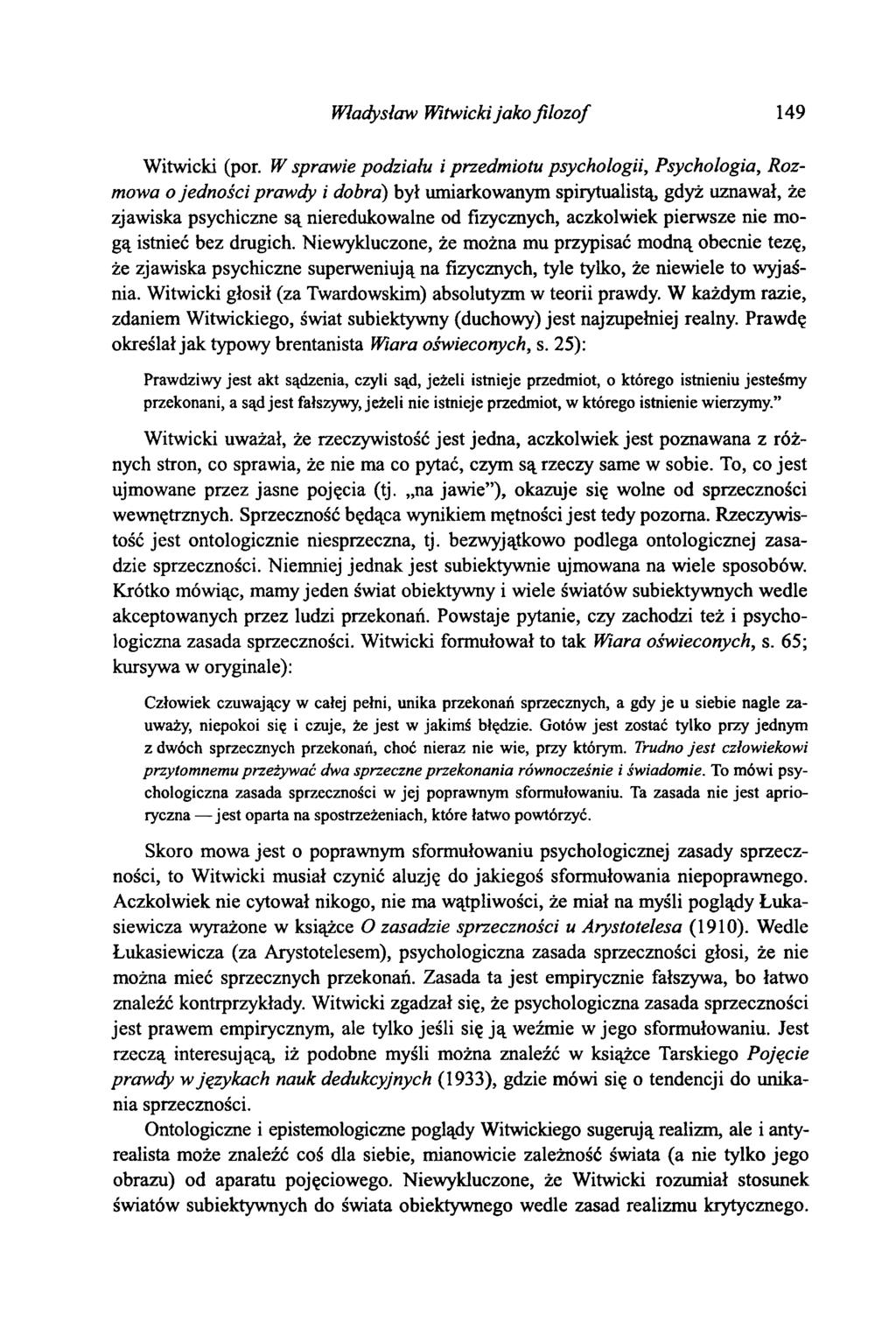 Władysław Witwicki jako filozof 149 Witwicki (por.