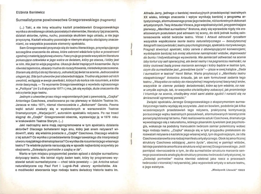 Elż b iet a Baniewicz Surrealistyczne powinowactwa Grzegorzewskiego (fragmenty) (.