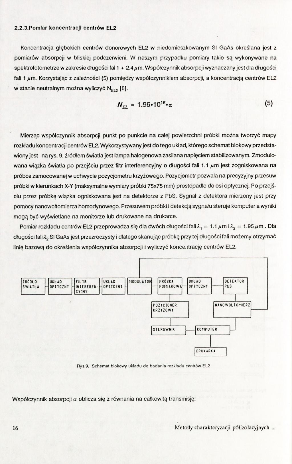 2.2.3.Pomlar koncentracji centrów EL2 Koncentracja głębokich centrów donorowych EL2 w niedomieszkowanym SI GaAs określana jest z pomiarów absorpcji w bliskiej podczerwieni.