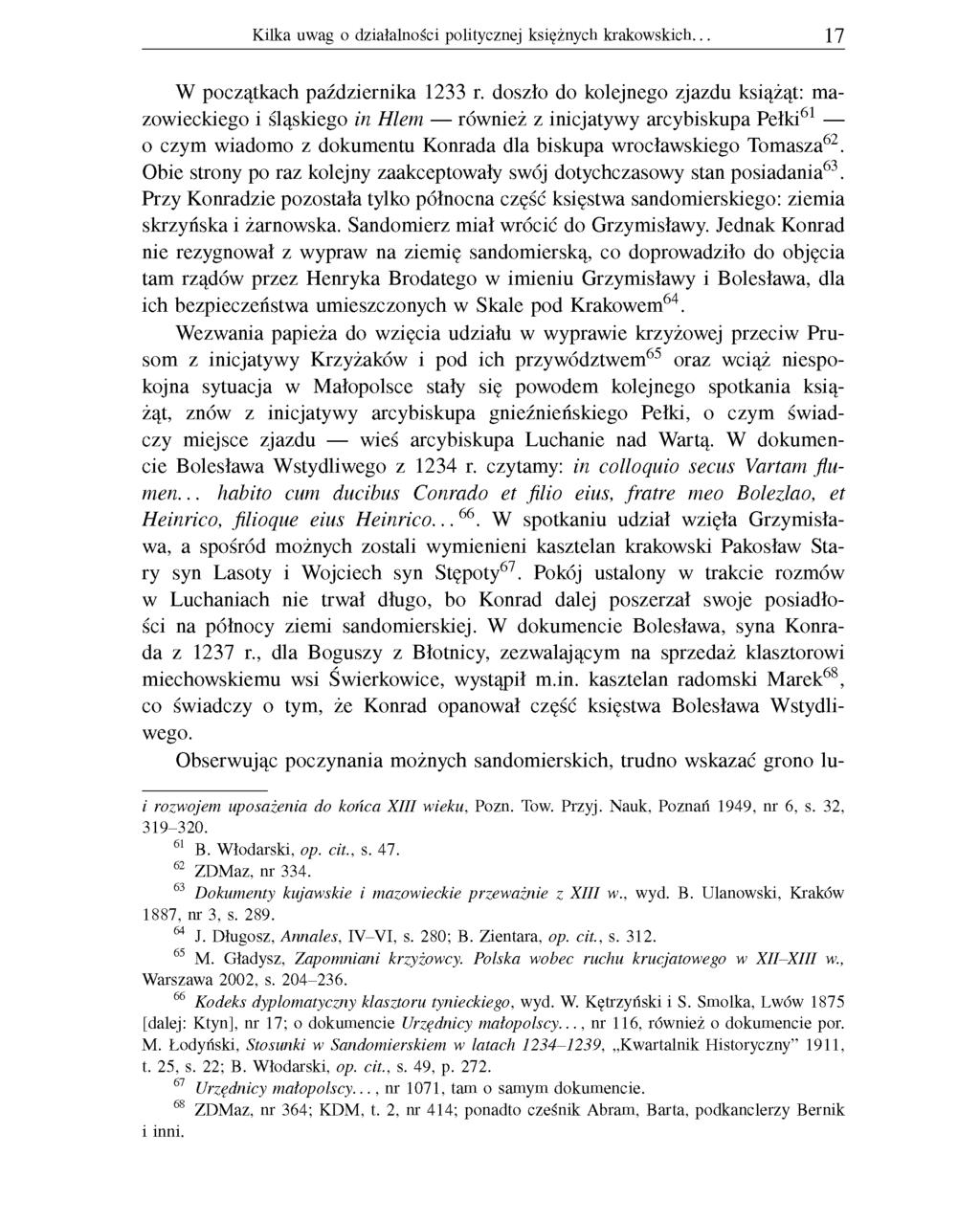 Kilka uwag o działalności politycznej księżnych krakowskich. 17 W początkach października 1233 r.