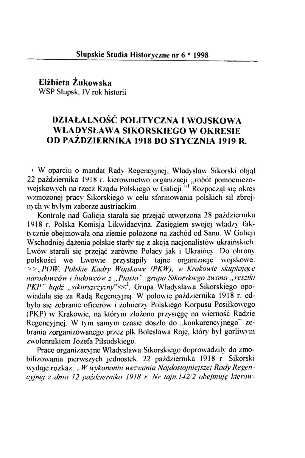 Słupskie Studia Historyczne nr 6 * 1998 Elżbieta Żukowska WSP Słupsk.