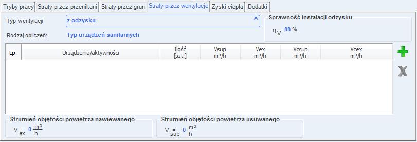 W przypadku kiedy nie ma w strefie instalacji wentylacyjnej nawiewnej wstawiamy do strumienia nawiewanego wartość 0.