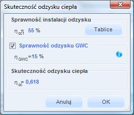 Opis obliczeń sezonowego zapotrzebowania na ciepło na cele ogrzewania i wentylacji pole do wstawiania współczynnika czasu pracy wentylatorów wentylacji mechanicznej wartość 1 oznacza, że są one