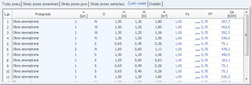 Opis obliczeń sezonowego zapotrzebowania na ciepło na cele ogrzewania i wentylacji Q VE [kwh/rok] pole do edycji i podglądu wyników rocznych strat ciepła na wentylację wyliczonego na podstawie H ve i